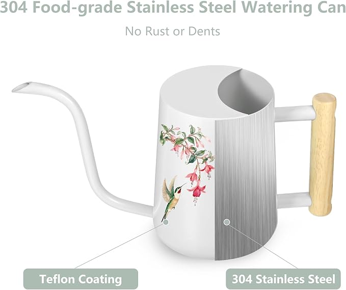 Watering Can Indoor Plants, 35oz Small Stainless Steel Metal Watering Can Modern Decorative Watering Pot with Long Spout for Indoor House Plant Bonsai Garden Flowers (White 1)
