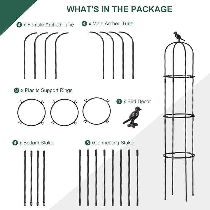 Garden Trellis for Climbing Plant Outdoor, 67" Tall Round Cucumber Trellis Plant Supports for Vines Flower Climbing Rose Clematis Vegetable Tomato Trellis, 1PC, Black