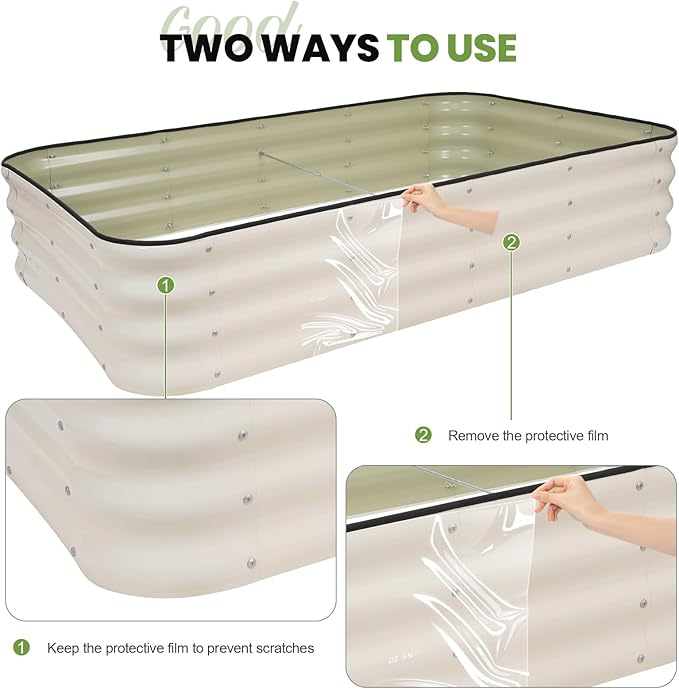 G GOOD GAIN 4-in-1 Adjustable Raised Garden Bed Kit | Galvanized Planter Boxes for Vegetables, Flowers | 12" Tall, Multiple Sizes (5x3x1ft, 4x4x1ft, 6x2x1ft, 7x1x1ft) | Outdoor Metal Raised Bed, White