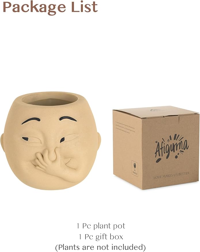 Funny Bathroom Planter Decor: Quirky Holding Nose Plant Pot Indoor for Bathroom Counter - Succulent Pot with Drainage - Unique Face Planter for Guest Bath room Counter Shelf Toilet Decoration