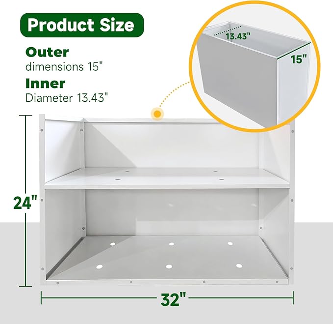 White Steel Heavy Planter for Outdoor Plants Metal Rectangular Outdoor Planter Spliced Flower Box with Partitions for Outside,Indoor,Garden (White, 32 * 15 * 24)