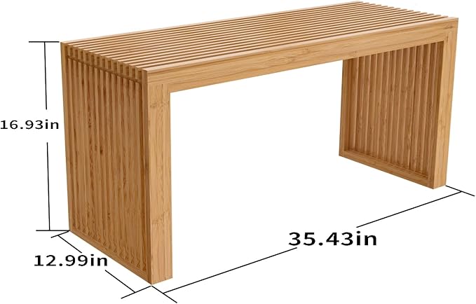 Bamboo Dining Bench, 35 inch Farmhouse Decor Indoor Kitchen Table Bench, Entryway Shoe Rack Bench Solid Bamboo Benches for Living Room, Hallway, Bedroom, Bathroom