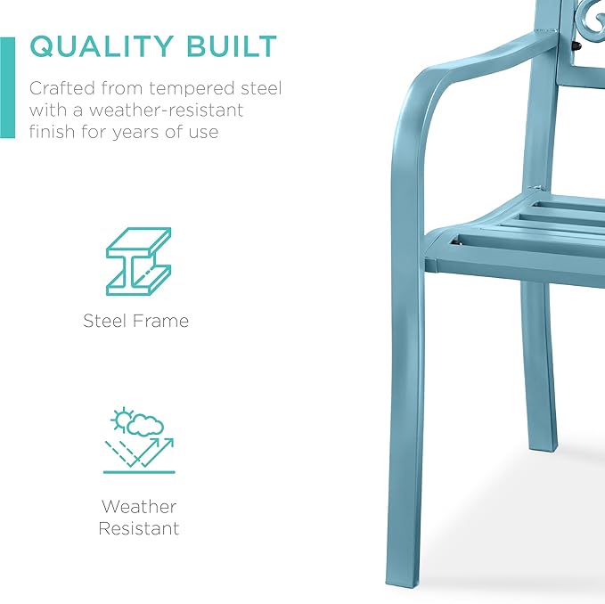 Best Choice Products Outdoor Bench Steel Garden Patio Porch Furniture for Lawn, Park, Deck w/Floral Design Backrest, Slatted Seat - Sky Blue