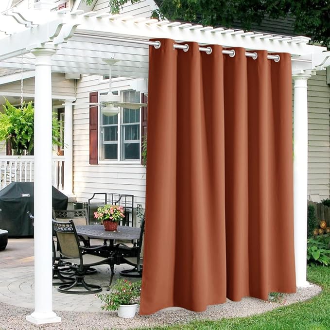 RYB HOME Outdoor Curtains for Patio Waterproof Block Sunlight Thermal Insulated Privacy Assured Thick Outside Curtains for Porch, Gazebo, Pergola, W84 x L84, Mecca Red, 1 Panel