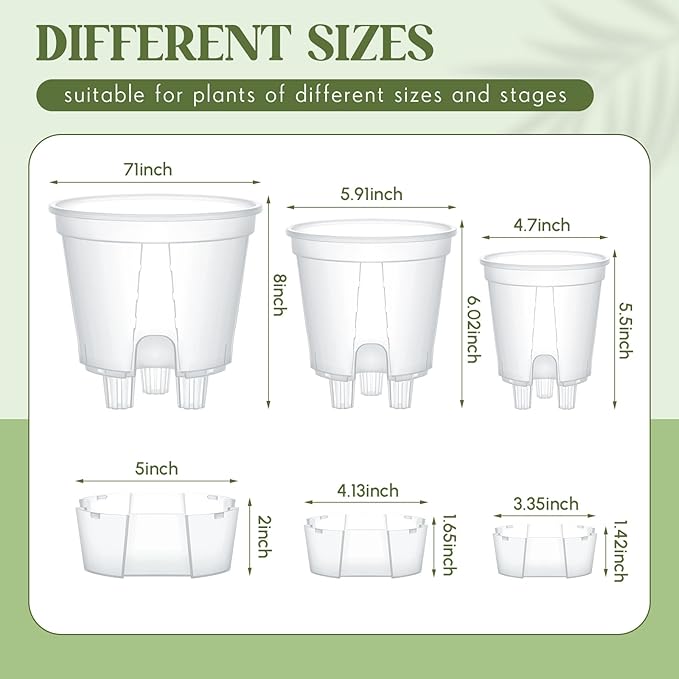 Self Watering Pots for Indoor Plants with Deep Reservoir and High Drainage Holes for Outdoor Plants and Flowers, Bare Root Planter(4.72'', 5.91'', 7.09'',Clear,6 Pcs)