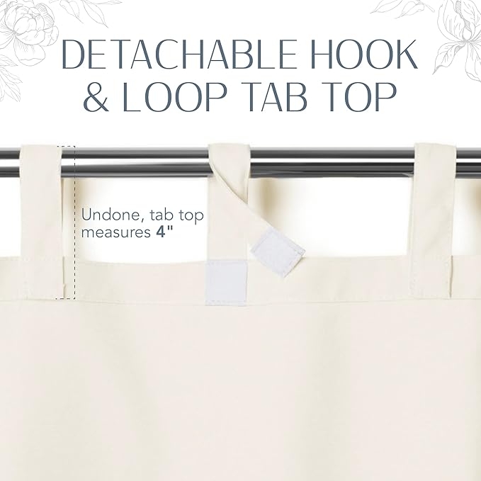 Elrene Home Fashions Matine Weatherproof Tab-Top Indoor/Outdoor Solid Color Curtain Panel for Porch, Pergola, Patio, Deck, 52”W x 84”L, Ivory