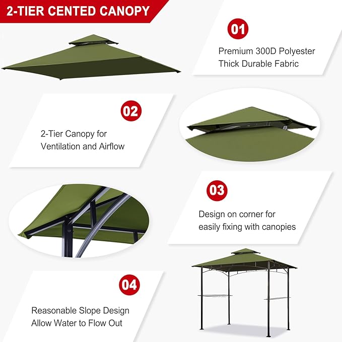 Eurmax USA High Performance Grill Gazebo Canopy Replacement Cover 5x8 BBQ Shelter Top(Lemon Green)