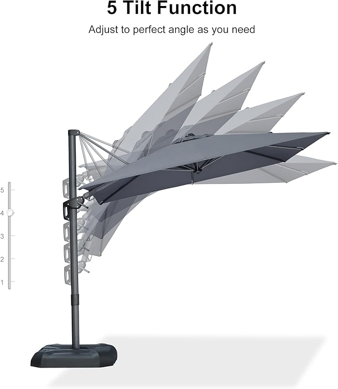 PURPLE LEAF 8' X 8' Tilting Patio Umbrella with Base Outdoor Cantilever Swivel Square Umbrella with Tilt Aluminum Offset Umbrella with 360-degree Rotation for Garden Deck Pool Patio Light Grey