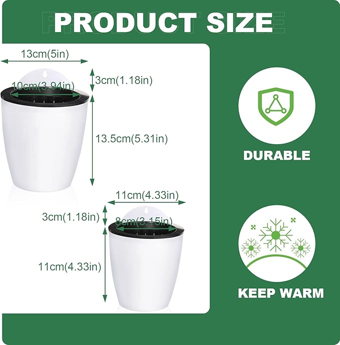 Amyhill 16 Pcs 5'' and 4.33'' Self Watering Hanging Planter for Indoor Plants Wall Planter with Hook and Absorbent Cotton Rope Wall Plant Holder Wall Mounted Planters White Flower Pots for Garden