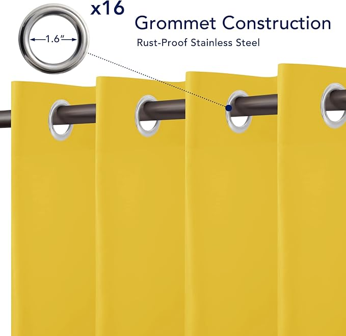 PureFit Outdoor Curtains for Patio Waterproof Weatherproof, UV Resistant Outside Curtains for Gazebo, Front Porch, Pergola, Sun Blocking Privacy Curtain, 120W x 84L inch, 1 Panel, Yellow