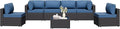 7 Pieces Outdoor Patio Sectional Sofa Couch, Wicker Furniture Patio Conversation Sets with Washable Cushions & Coffee Table for Garden, Poolside, Backyard