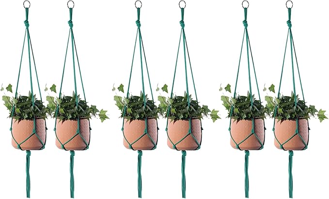 ELANE 6PCS Macrame Plant Hanger Indoor Hanging Planter Basket Decorative Tassels Flower Pot Holder for Indoor Outdoor Home Decor(6Pcs Green)