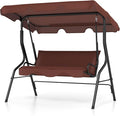 Tangkula 3 Person Porch Swing, Patio Swing with Removable Cushion & Powder-Coated Steel Frame, Outdoor Swing with Canopy for Porch, Backyard, Garden, Balcony (Coffee)