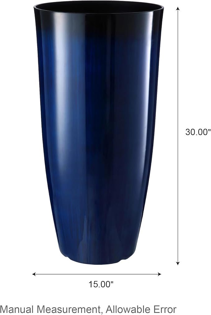 Glitzhome 30" H Tall Planters for Outdoor Plants, Set of 2 Plastic Large Outdoor Planters with Gradient Cobalt Blue Faux Ceramic Finish,Large Flower Pots with Drainage Holes for Front Porch Indoor