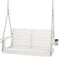 VINGLI Heavy Duty 1600 LBS HDPE Porch Swing Outdoor with Rotatable Cup Holder, 4 FT Patio Bench Swing with Adjustable Chains, 2 Person Hanging Porch Swing Chair for Porch, Yard, Tree, Garden - White
