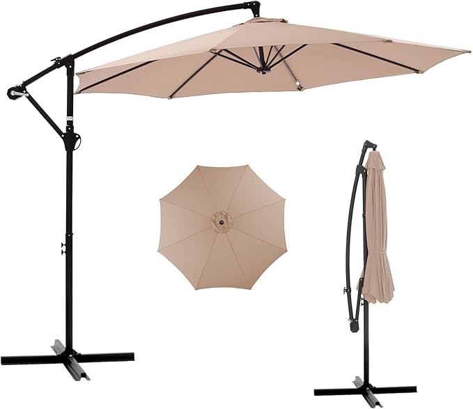 NEWBULIG 10FT Patio Umbrella, Offset Cantilever Outdoor Patio Table Umbrella, UV Protection, Fade Resistant Fabric, Easy Tilt Adjustment for Pool, Deck, Garden, Backyard