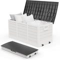 VINGLI 75 Gallon Collapsible Outdoor Storage Box, Simple-to-assemble Plastic Storage Containers with Lid, Patio Deck Box Furniture for Garden, Pool, Balcony, Yard (White)