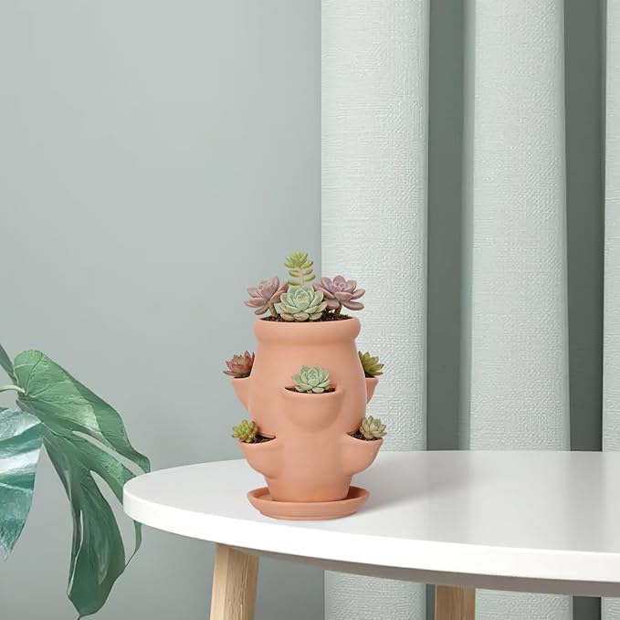 Strawberry Planter Garden Tower with 6 Pocket Terracotta Pot Vertical Garden Planters Pot Versatile Flower Container for Home Patio Balconies Gardening