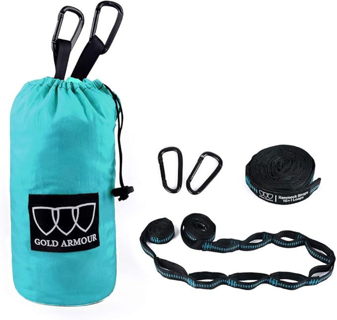 Gold Armour Camping Hammock - XL Double Hammock Portable Hammock Camping Accessories Gear for Outdoor Indoor with Tree Straps, USA Based Brand (Seafoam)