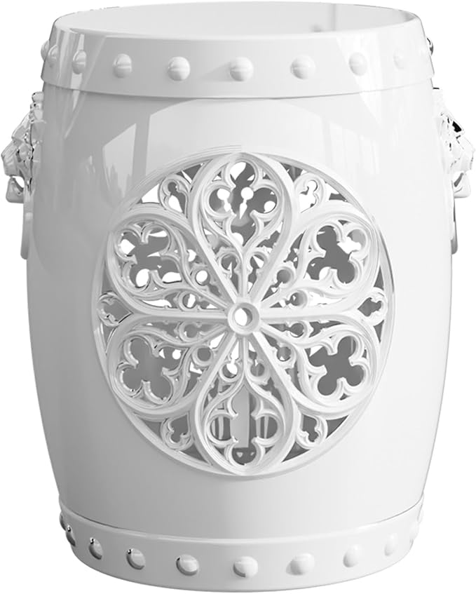 EFU Resin Garden Stool Indoor Outdoor,Decorative Antique Classic-Like Appearance, Waterproof UV Resistant Lightweight Sturdy,for Living Room, Garden Room, Patio(White)