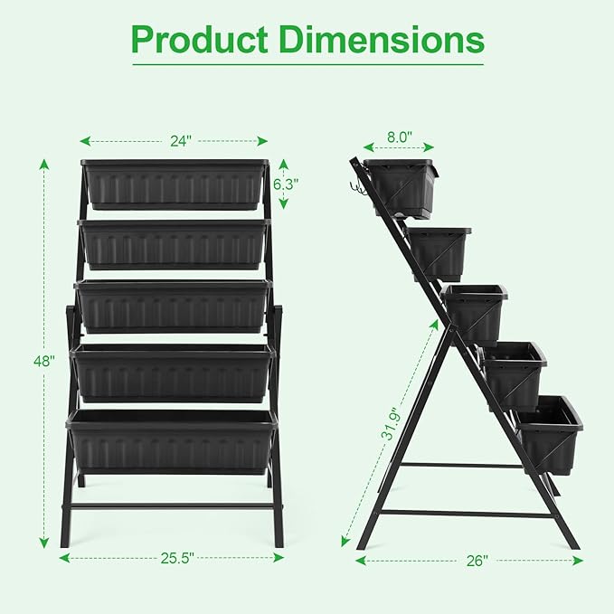 Homdox 5-Tier Elevated Garden Bed- Freestanding Vertical Raised Bed for Gardening with 5 Garden Planter Boxes- Perfect to Grow Vegetables Herbs Flowers Indoor, Black