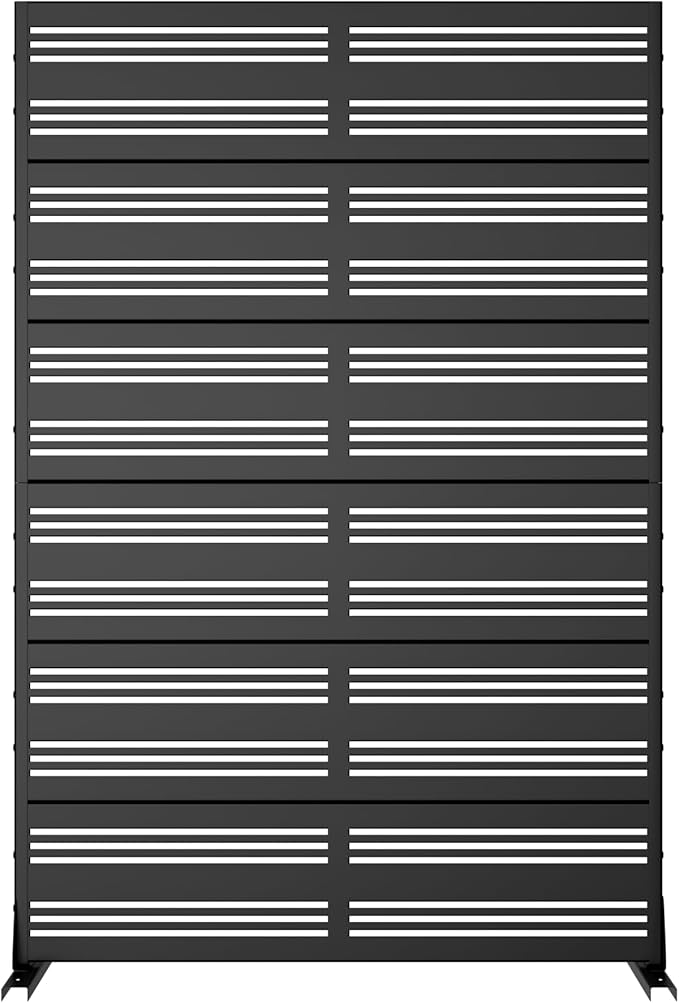 Casaphoria Metal Privacy Screen Outdoor, 72" H x 47" W Freestanding Decorative Privacy Screen for Patio Deck Balcony Garden with Stable Base, Black-Harold