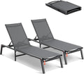 VEVOR 2 Pcs Chaise Lounge Chairs Outdoor, Aluminum Patio Lounge Chair with Adjustable 5-Position, Folding Pool Chairs Recliner and Full Flat Tanning Chair for Patio, Beach, Pool, Gray, 2 pcs