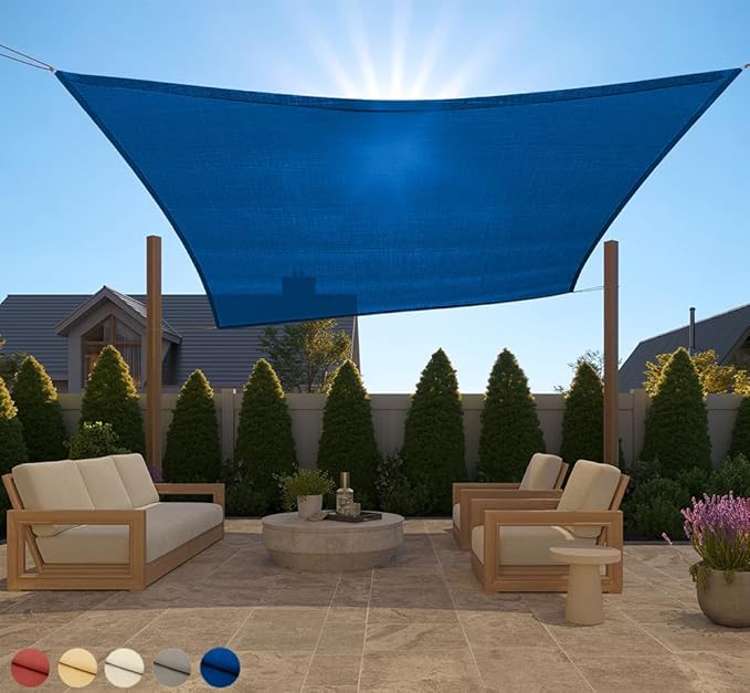 GORILLA GRIP Heavy Duty Sun Shade, UV Protection Fade Tear and Rust Resistant Rectangle Sunshade Canopy, Curved Edges Blocks Sunlight, Breathable Sail, Outdoor Patio, Lawn Garden 10x10 FT Blue