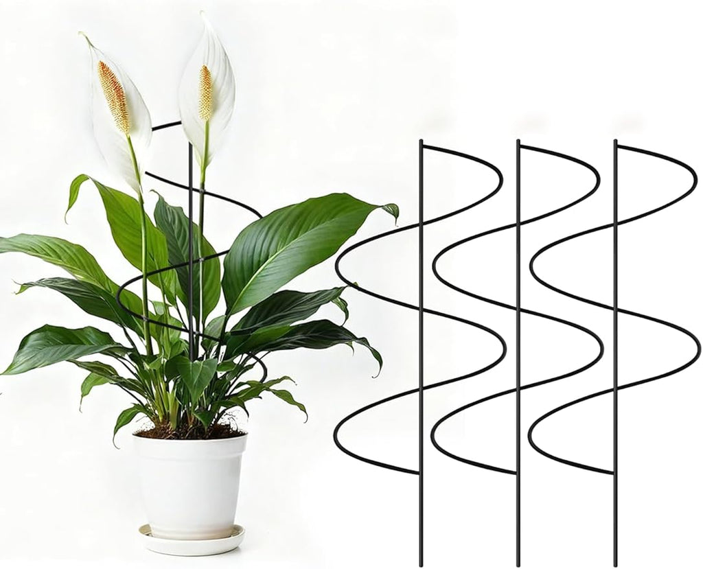 4 Pack Small Wavy Trellis for Potted Plants Indoor, 15 in Garden Trellis for Climbing Plants Outdoor, Single Stick Metal Climber Support Stakes for Vine Ivy Hoya Flower (Black)