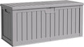 Flamaker Resin Deck Box 250 Gallon, Waterproof Imitation-Wood Lockable Storage Box with Separator Plate Outdoor Indoor, Garden, Patio Furniture for Tools&Pool Accessories (Gray)