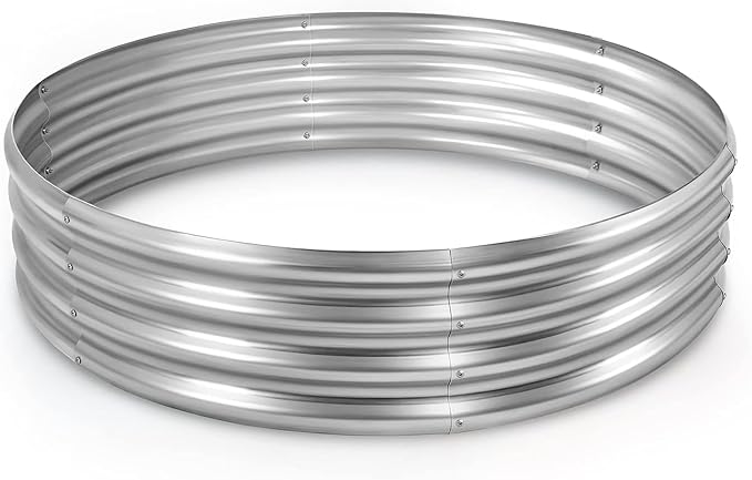 Round Galvanized Raised Garden Bed Kit, Round Galvanized Planter for Vegetables/Herbs/Flowers Heavy-Duty Steel Outdoor Water Trough (Silver, 5X5X1FT)