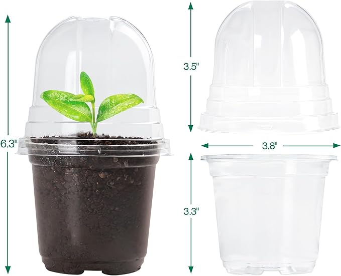 30 Packs 4 Inch Reinforced Clear Nursery Pots with Humidity Dome, Transparent Plastic Plant Pot Seedling Planter with Drainage Holes for Vegetable Propagation, Root Cutting, Seed Starting