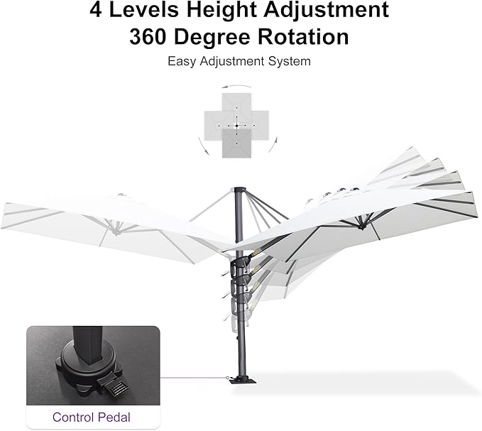 PURPLE LEAF 8' X 8' Patio Umbrella with Steel Plate Base for Pool 7' High Offset Outdoor Cantilever Umbrella Swimming Pool Umbrella with 360°Rotation for Poolside White