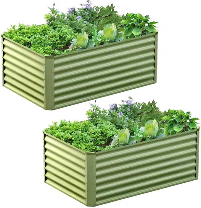 4x2x2FT Galvanized Raised Garden Bed,Galvanized Planter Boxes Outdoor, Large Metal Raised Garden Beds for Vegetables-Green
