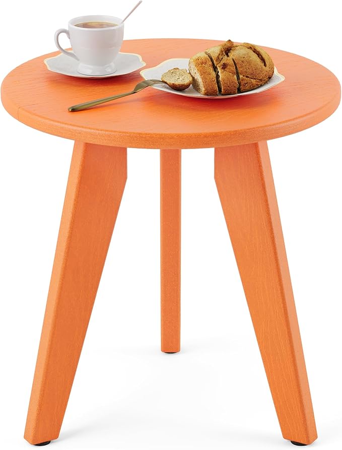 HDPS Outdoor Side Table, Small Round Side Table Weather-Resistant, Outdoor Side Tables for Patio, Porch, Deck, End Table for Plant Stand, Living Room, Bedroom, Orange