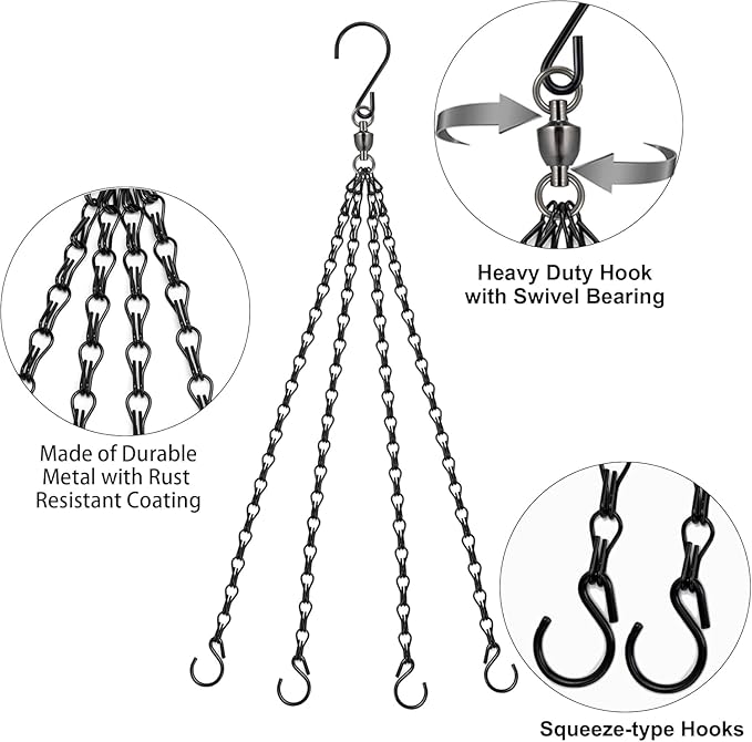 Heybe Swivel Hanging Basket Chains 23 Inches 4 Leads Hanging Chains Flower Pot Hanger Replacement Plant Hangers for Planters and Lanterns, Pack of 3 (4 Legs-Swivel)