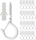 20 Pack Q Hanger Hooks with Safety Buckle, Rustproof Screw Hooks for Hanging String Lights, Bird Feeder, Plants, Wind Chimes & Holiday Decorations, Holds Up to 40 lbs（2.2" White Vinyl Coated ）