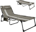 KingCamp Tanning Chair with Face Hole, Lounge Chairs Outdoor Folding Comfy Adjustable 5-Position Lay Flat Foldable Chaise Chaser Lounger for Outside Beach Patio Sun Bathing Pool, Grey/White