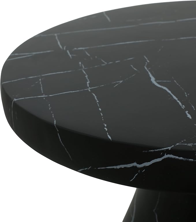 Christopher Knight Home Jayme Outdoor Side Table, Round Top Patio End Table Garden Stool, Lightweight Concrete Decorative Accent Table for Patio Balcony Beach Pool Side, Black Marble Finish