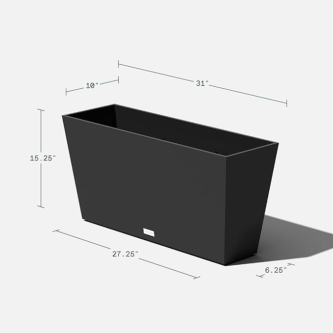 Veradek Pure Series Midori Trough Planter - Large Rectangular Planter for Indoor or Outdoor Deck/Porch | Durable All-Weather Use with Drainage Holes | Modern Decor for Shrubs, Flowers, Small Plants