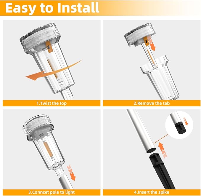 DERAYSION 12 Pack Solar Pathway Lights Outdoor, Auto Dusk-to-Dawn Landscape Garden Lighting, Waterproof Stainless Steel Pole Lighting for Path, Yard, Walkway, Garden, Driveway