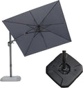 PURPLE LEAF 8' X 8' Tilting Patio Umbrella with Base Outdoor Cantilever Swivel Square Umbrella with Tilt Aluminum Offset Umbrella with 360-degree Rotation for Garden Deck Pool Patio Light Grey