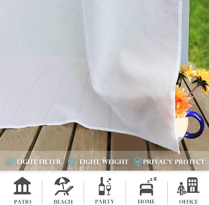 RYB HOME 2 Panels Pergola Curtains Outdoor - Linen Look Waterproof White Sheer Curtains Half Privacy Outdoor Curtains for Patio Porch Pool Hut Spa, 54 inches Wide x 96 inches Long