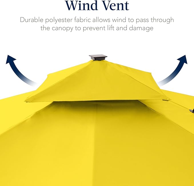 Best Choice Products 9x12ft LED Cantilever Patio Umbrella w/Base Included & 360° Rotation, Large Solar Offset Hanging Outdoor Sun Shade for Deck, Backyard Table w/Stand & Lights – Yellow