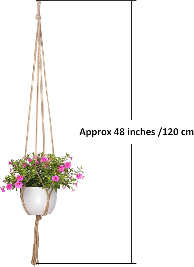 EBOOT 2 Pack 48 Inch Large Macrame Plant Hanger Rope to Hang Flower Pot Plant Holder for Indoor Outdoor Decorations, 4 Legs (Linen Color)