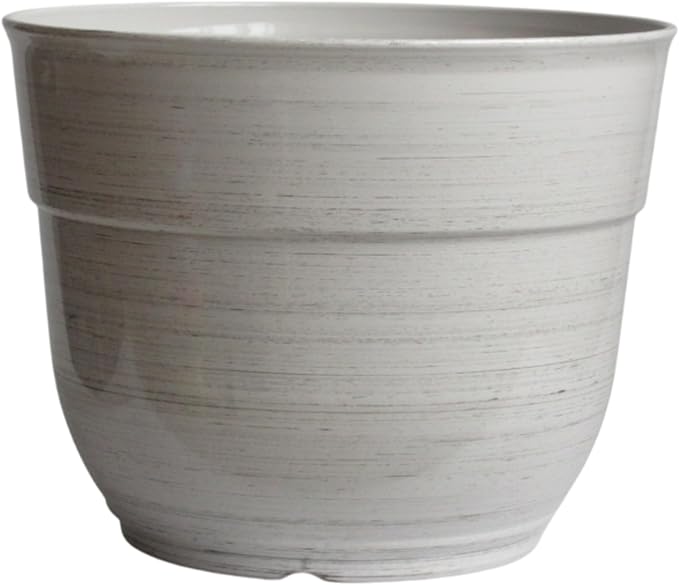 Garden Elements Indoor/Outdoor Glazed Brushed Happy Plastic Planter, Large, Cream, 15"