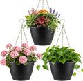 Hanging Planters 11 Inch, 3 Pcs Flower Pots with Drainage Hole, Self Watering Hanging Basket for Indoor Outdoor Plants, Decor, Black
