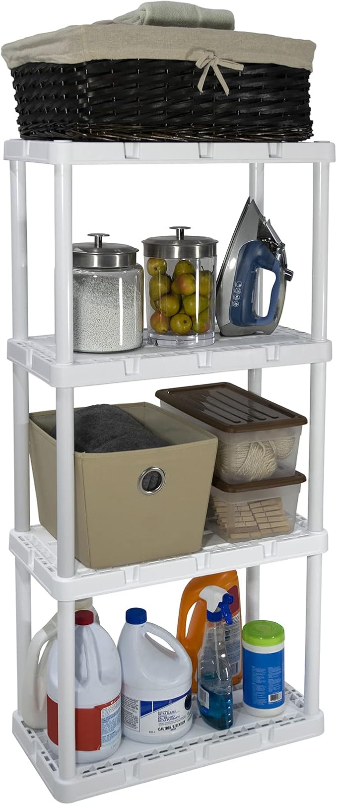 Gracious Living 4 Shelf Knect-A-Shelf Ventilated Light Duty Storage Home Organizer with Adjustable Shelves for Garage, Basement, and Laundry, White