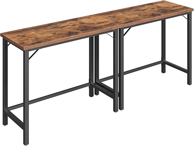Narrow Bar Table, 63-Inch Pub Table for Dining Room, Counter Bar Tables with Sturdy Metal Frame, Connectable Bar Table, Multifunctional Console Table, Rustic Brown BTHR1601