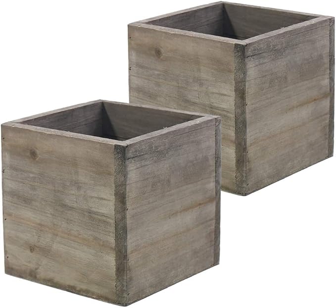 Wooden Planter Box I Rustic Barn Wood with Plastic Liner l Garden Decor l Restaurant and Wedding Decorations (6x6 Set of 2, Natural)